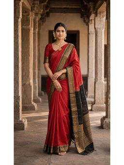 AMRUTKALA SAREES - Red Woven Banarasi Silk Kanjivaram Festive Saree