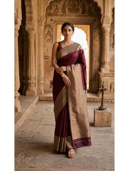 AMRUTKALA SAREES - Woven Banarasi Silk Kanjivaram Maroon Ethnic Saree