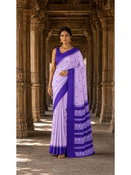 AMRUTKALA SAREES - Purple Woven Cotton Silk Kanjivaram Traditional Saree