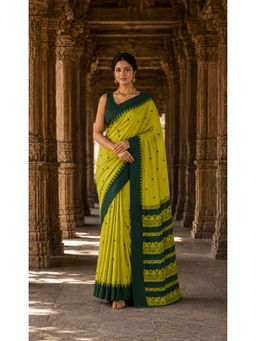 AMRUTKALA SAREES - Yellow-Green Woven Cotton Silk Kanjivaram Beautiful Saree