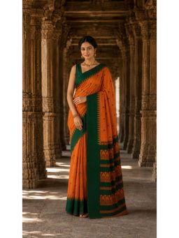 AMRUTKALA SAREES - Orange Woven Cotton Silk Kanjivaram Traditional Saree