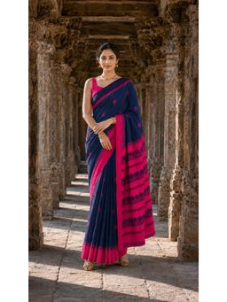 AMRUTKALA SAREES - Navy Blue Woven Cotton Silk Kanjivaram Beautiful Saree