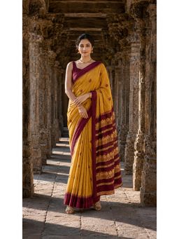 AMRUTKALA SAREES - Mustard Graceful Woven Cotton Silk Kanjivaram Saree