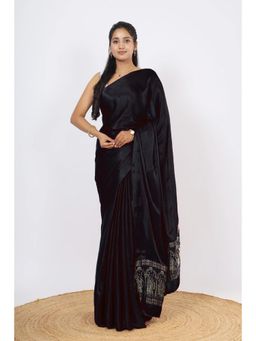 VGlame - Black Gajji Silk Radha Krishna Zari Border Saree