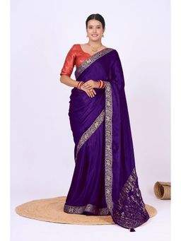VGlame - Blue Gajji Silk Zari Border Saree