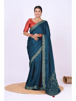 VGlame - Teal Gajji Silk Zari Border Saree