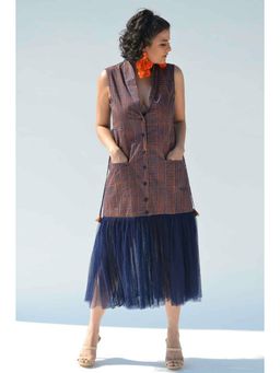 Aapro Label - Blue Block Printed Tulle Jacket