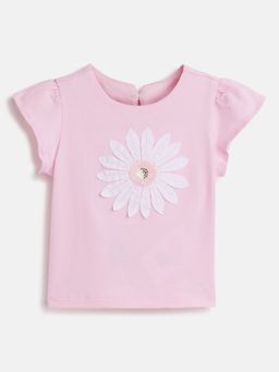 Chicco - Infant Girls Light Pink Embellished Short Sleeve T-Shirt