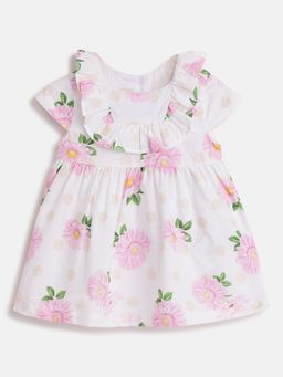 Chicco - Infant Girls White Printed Short Sleeve Dress