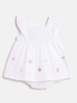 Chicco - Infant Girls White Printed Short Sleeve Rompers