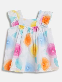 Chicco - Infant Girls White Printed Short Sleeve Dress
