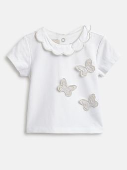 Chicco - Infant Girls White Embellished Short Sleeve T-Shirt