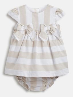 Chicco - Infant Girls Beige Striped Short Sleeve Dress with Panties (Set of 2)
