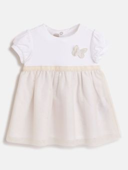 Chicco - Infant Girls Beige Solid Short Sleeve Dress