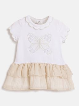 Chicco - Infant Girls Beige Solid Short Sleeve Dress