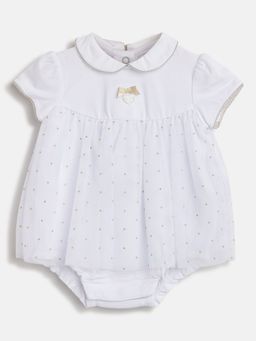 Chicco - Infant Girls White Printed Short Sleeve Romper