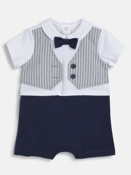 Chicco - Infant Boys Navy Blue Checked Short Sleeve Romper