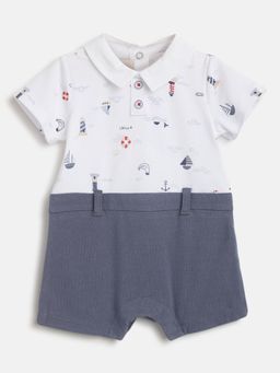 Chicco - Infant Boys White Printed Short Sleeve Romper