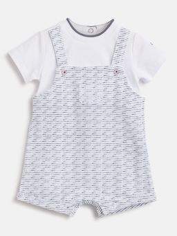 Chicco - Infant Boys White Printed Short Sleeve Romper
