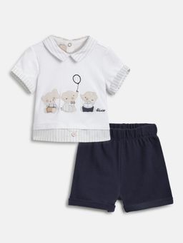 Chicco - Infant Boys White Polo T-Shirt with Shorts (Set of 2)