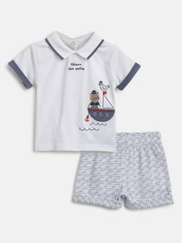 Chicco - Infant Boys White Polo T-Shirt with Shorts (Set of 2)