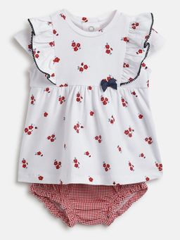 Chicco - Infant Girls White Short Sleeve Dress with Panties (Set of 2)