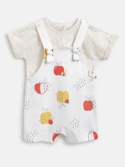 Chicco - Infants White Printed T-Shirt with Short Overalls (Set of 2)