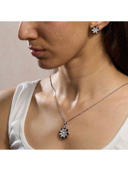 Anoree - Flora Charm Purple Pendant with Chain and Earrings