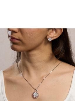 Anoree - Blush Petal Glow White Pendant with Chain and Earrings