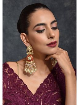 SWABHIMANN - Kavyaa Red Gold Plated Kundan Dangler Earrings