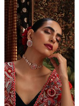 SWABHIMANN - Fozia Pink Polki Choker with Earrings