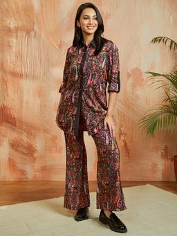 Vastramay - Women's Black Crepe Paisley Printed Co-Ord (Set of 2)