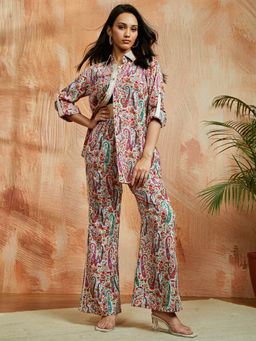 Vastramay - Women's Cream Crepe Paisley Printed Co-Ord (Set of 2)