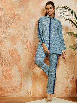 Vastramay - Women's Blue Cotton Floral Printed Co-Ord (Set of 2)