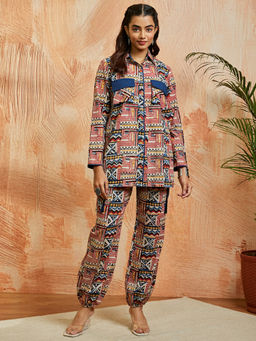 Vastramay - Women's Blue Cotton Abstract Printed Co-Ord (Set of 2)