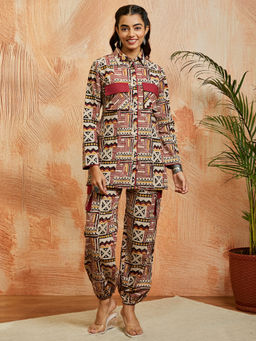 Vastramay - Women's Rust Cotton Abstract Printed Co-Ord (Set of 2)