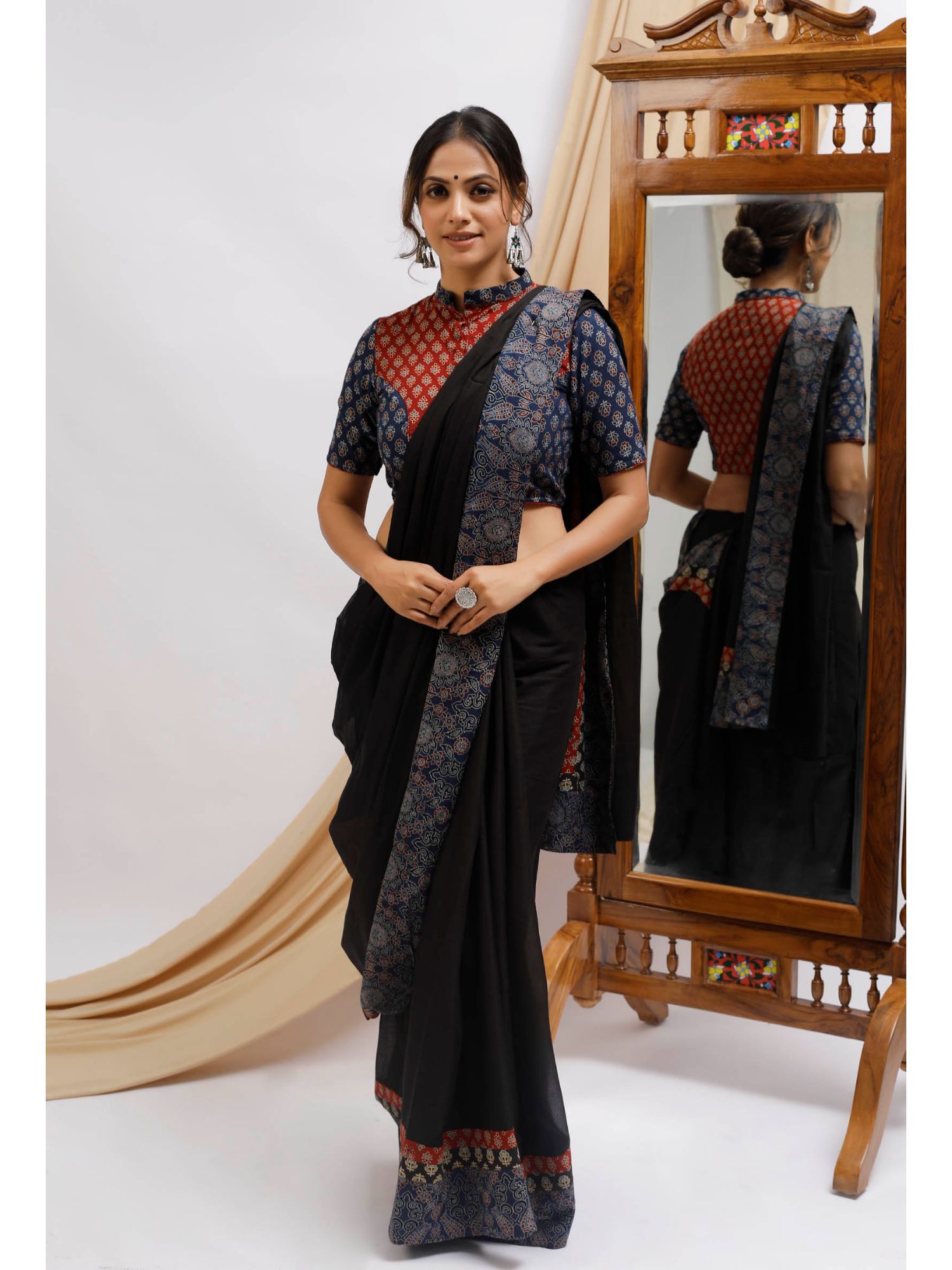 Buy Tjori Multi Color Ajrak Cotton Blouse Online