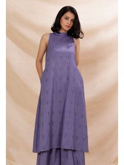 Tjori - Purple Halter Neck Cotton Ikat Kurta