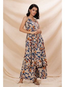 Tjori - Beige Kalamkari Cotton Angrakha Kurta