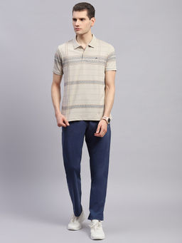 Monte Carlo - Mens Khaki & Navy Blue Polo Neck Half Sleeve Lower T-Shirt with Pant (Set of 2)