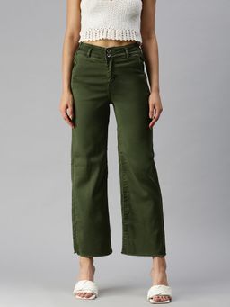 SHOWOFFFF - Women Wide High-Rise Olive Clean Look Jeans