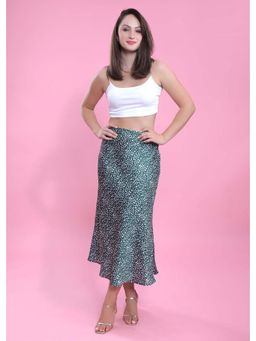 French Theory - Green Satin Printed Long Skirt