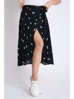 French Theory - Black Printed Wrap Around Skirt