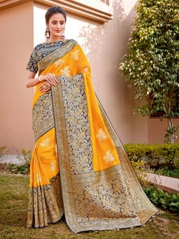 Odette - Yellow Weaved Silk Designer Saree with Unstitched Blouse