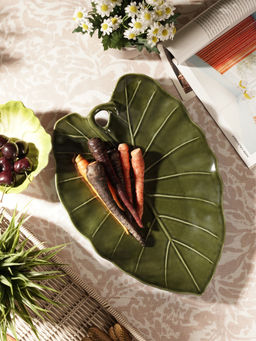 Pure Home + Living - Green Cinnabar Elephant Ear Shaped Leaf Ceramic Platter