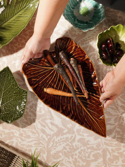 Pure Home + Living - Brown Sunflower Leaf Shaped Ceramic Platter
