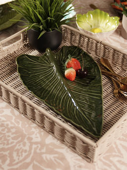 Pure Home + Living - Green Sunflower Leaf Shaped Ceramic Platter
