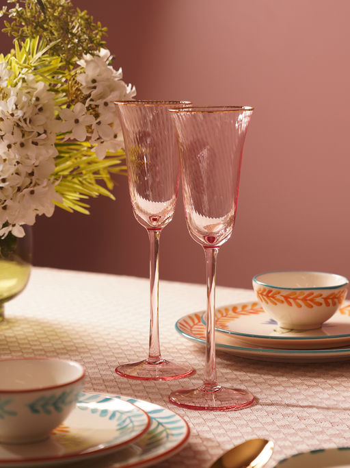 Pure Home + Living Set of 2 Pink Spiral Textured Champagne Flutes