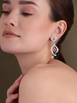 Shaze - Silver Rhodium-Plated American Diamond Dancing Bell Drop & Dangle Earrings For Women