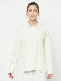 CRIMSOUNE CLUB - Women Light Green Solid Long Sleeves Shirt